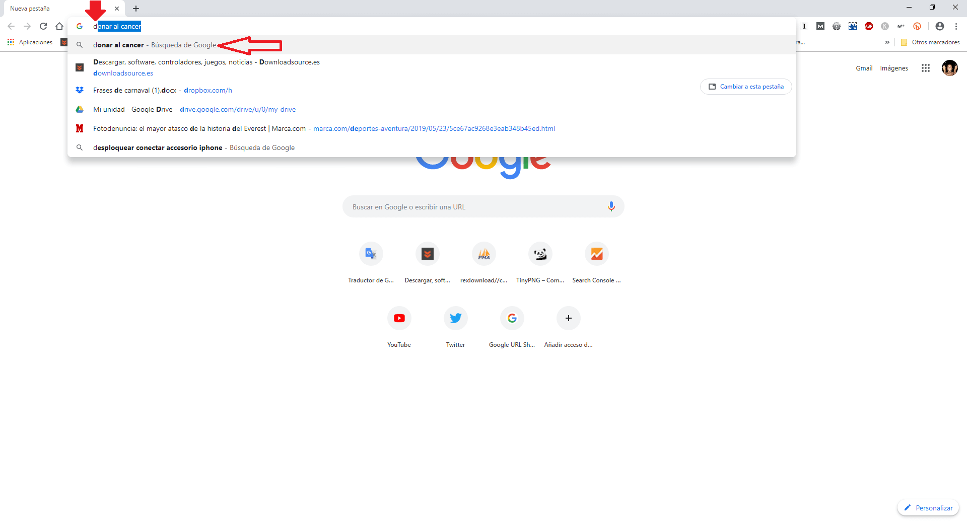 Forzar chrome a que muestre las URLs primero en las sugerencias de google Chrome