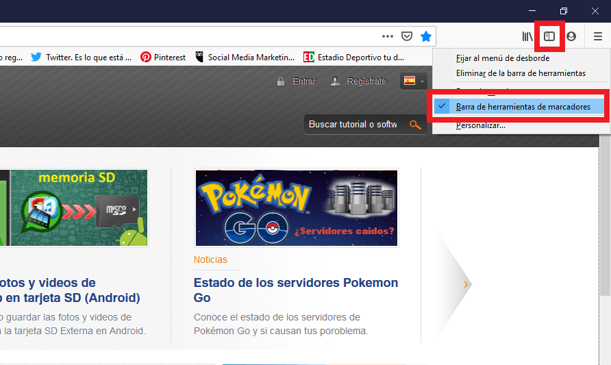 Bara de marcadores en Mozilla Firefox