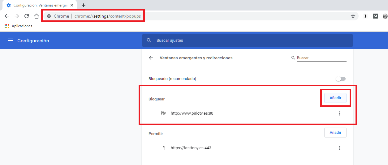 bloquear las ventanas emergentes de las webs visitadas en google chrome