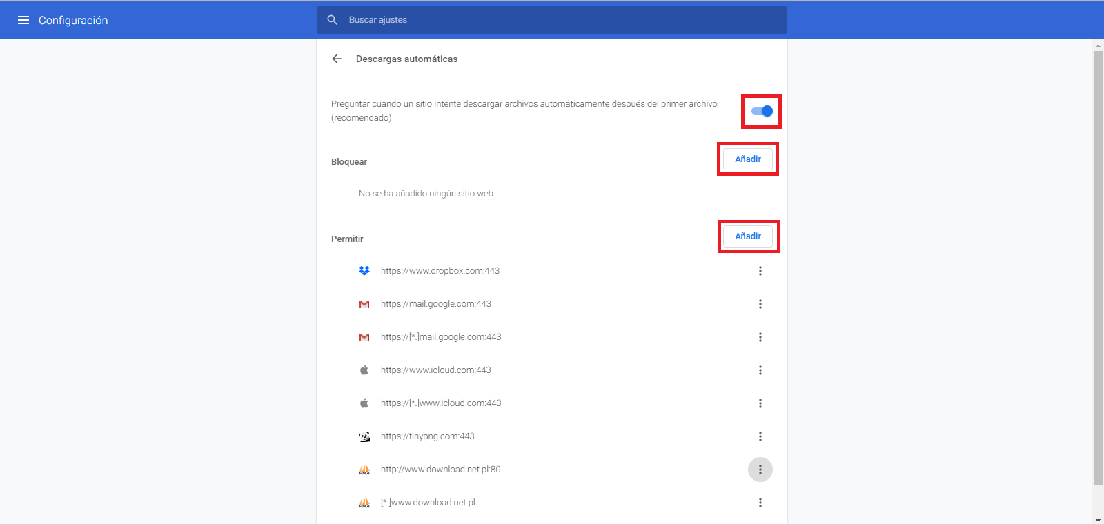 No permitir la descarga automatica de archivos de Google Chrome desde sitios Webs