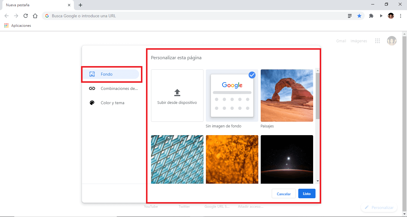 Como personalizar el fondo de pantalla de Google Chrome.