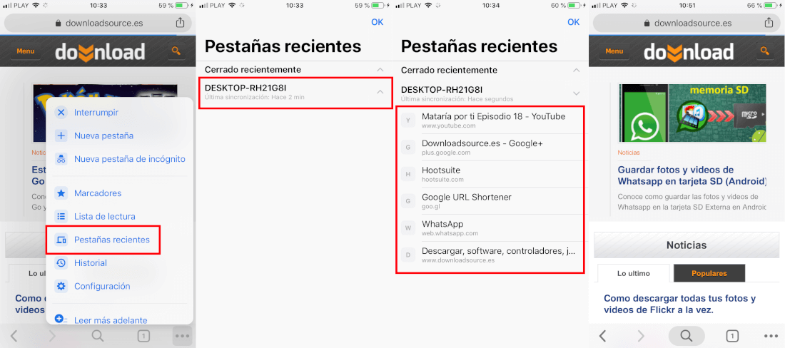 abre las pestañas de tu ordenador en google chrome de tu telefono