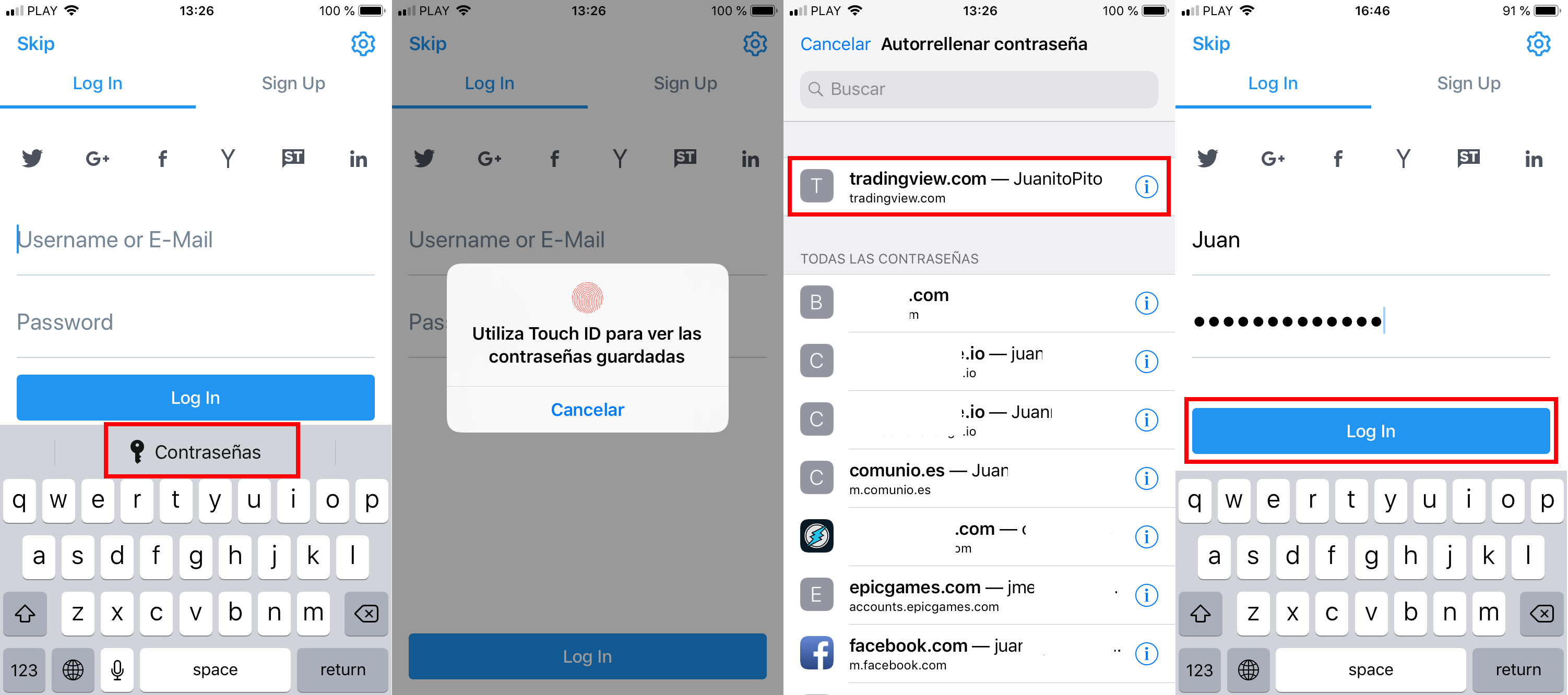 guardar usuario y contraseña de los inicios de sesión en webs y apps de iPHone