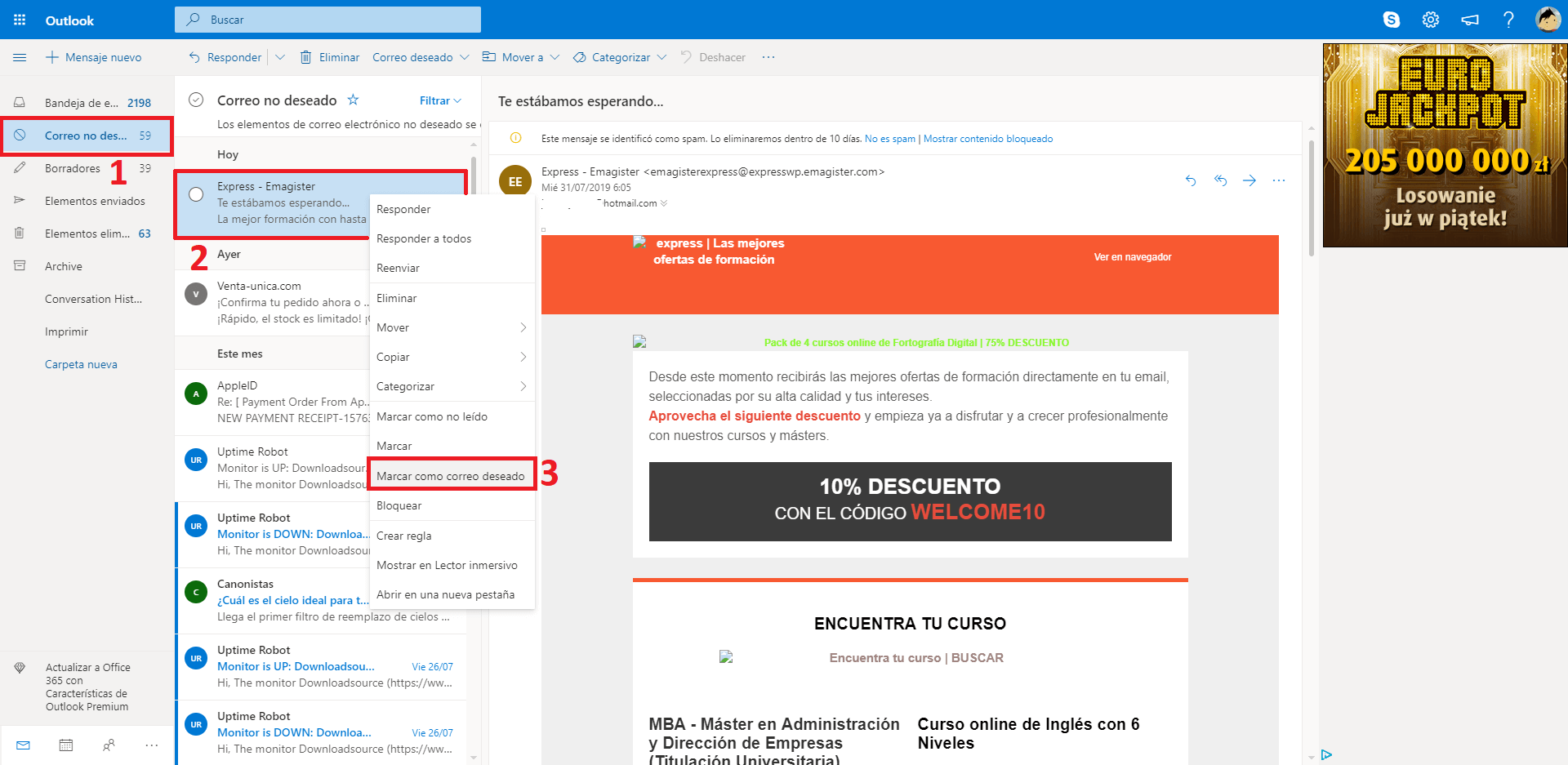 no puedo enviar correos electronicos en Outlook 