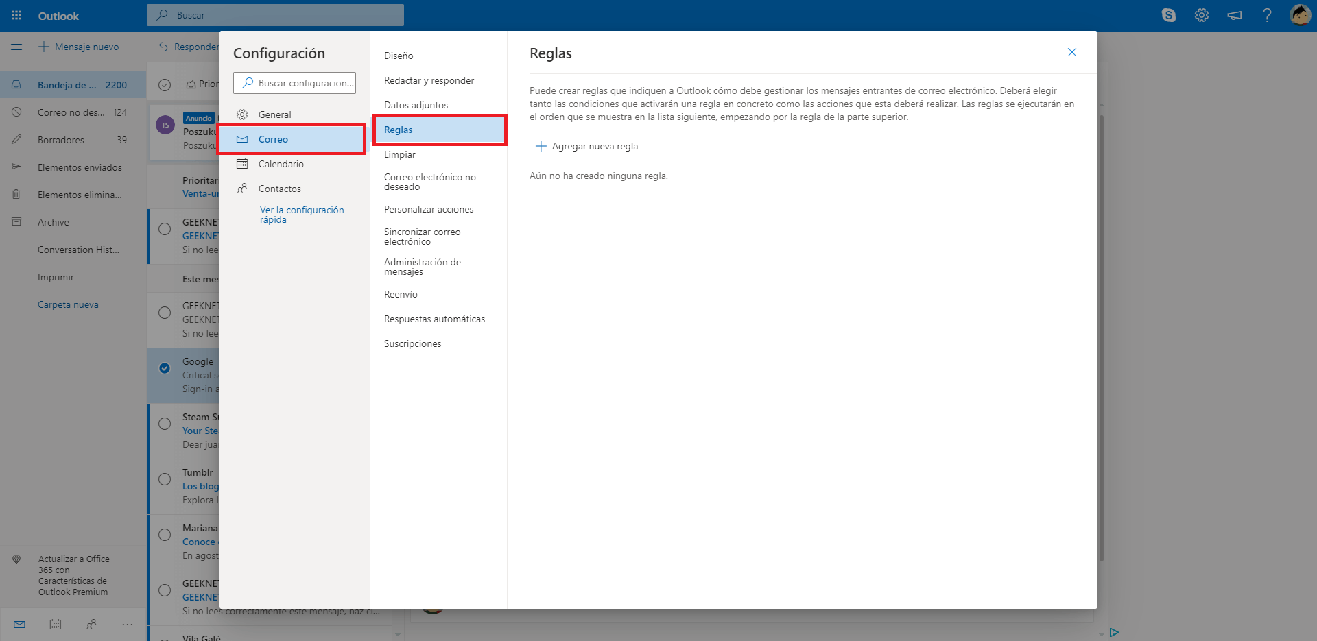 el correo de outlook no recibe o envia mensajes