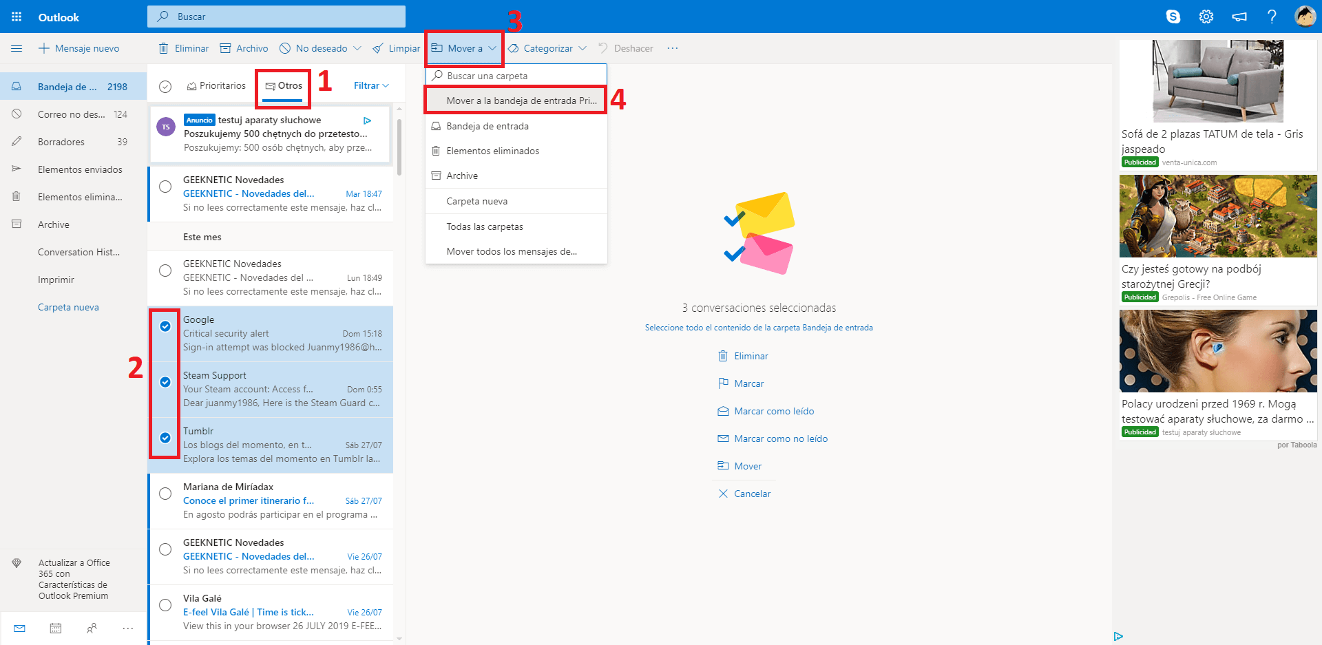 outlook no recibe o envia correos electronicos