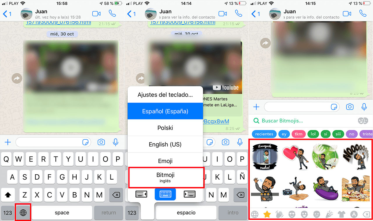 como usar los emoticonos de bitmoji en Whatsapp