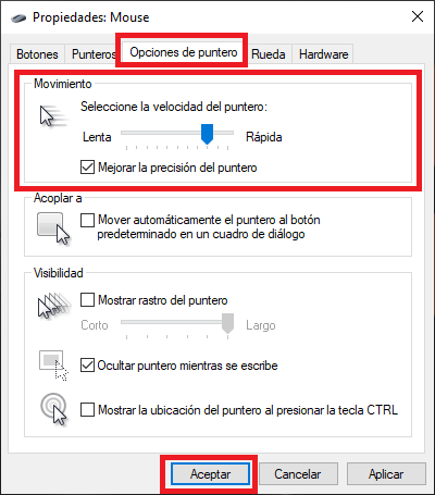 Sensibilidad DPI del ratón en windows 10