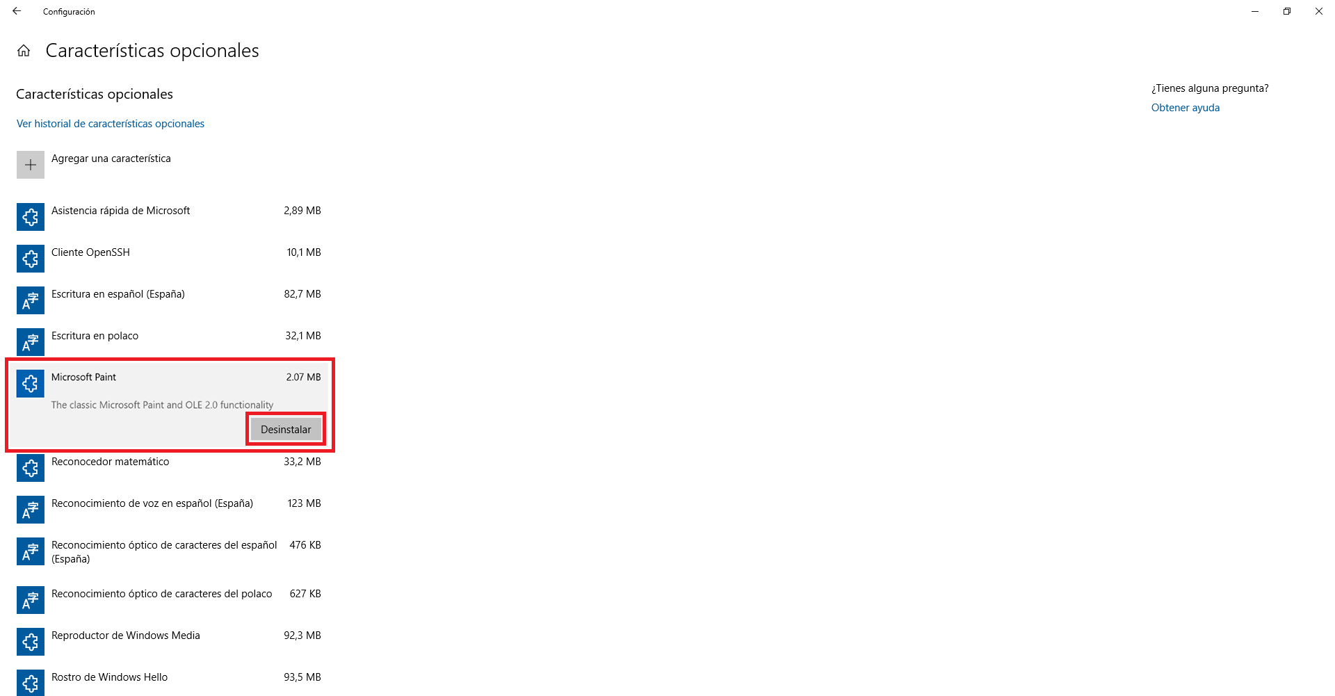 como eliminar el programa Paint de windows 10