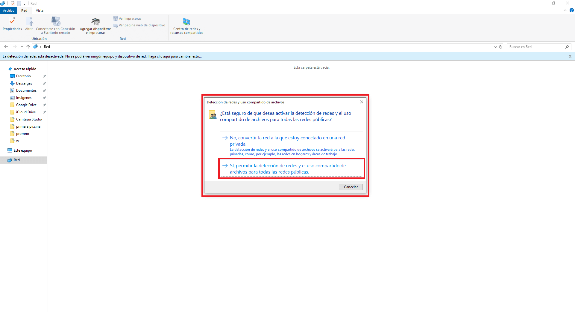 Como habilitar la detección automática de red en Windows 10
