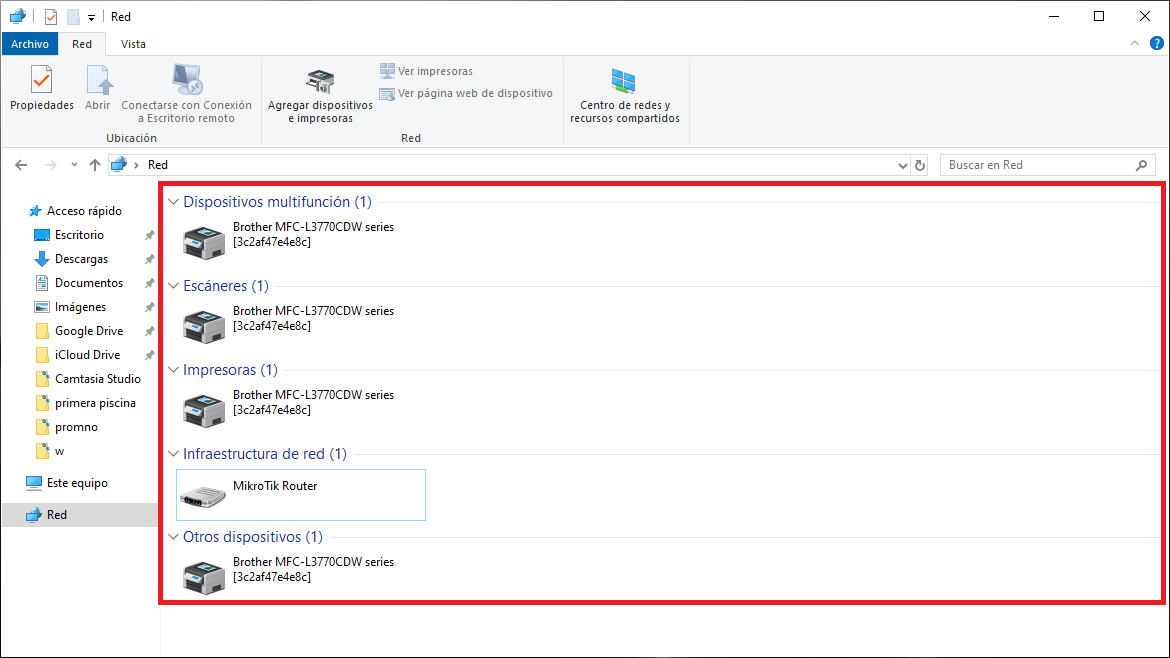 como ver todos los dispositivos de red instalados en windows 10