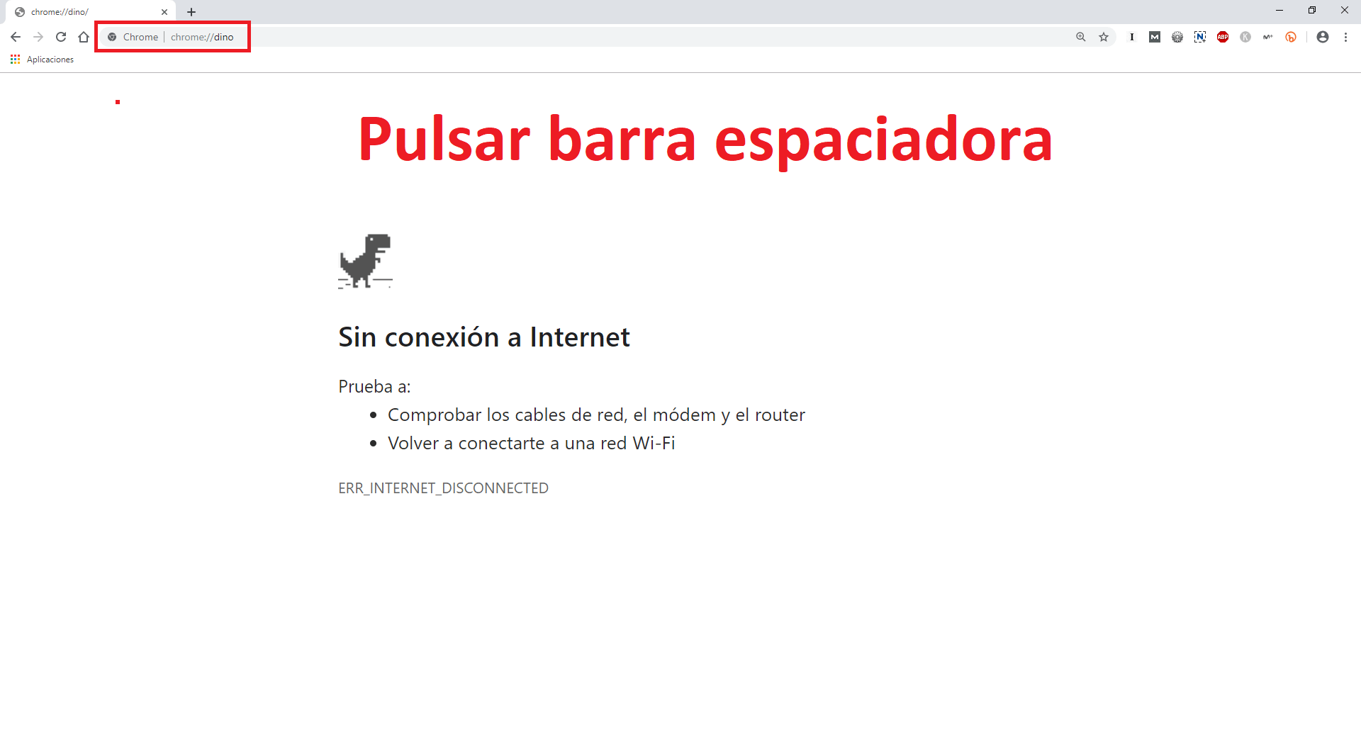 Como jugar al videojuego oculto del dinosaurio en Chrome Como jugar al videojuego oculto del dinosaurio en Chrome