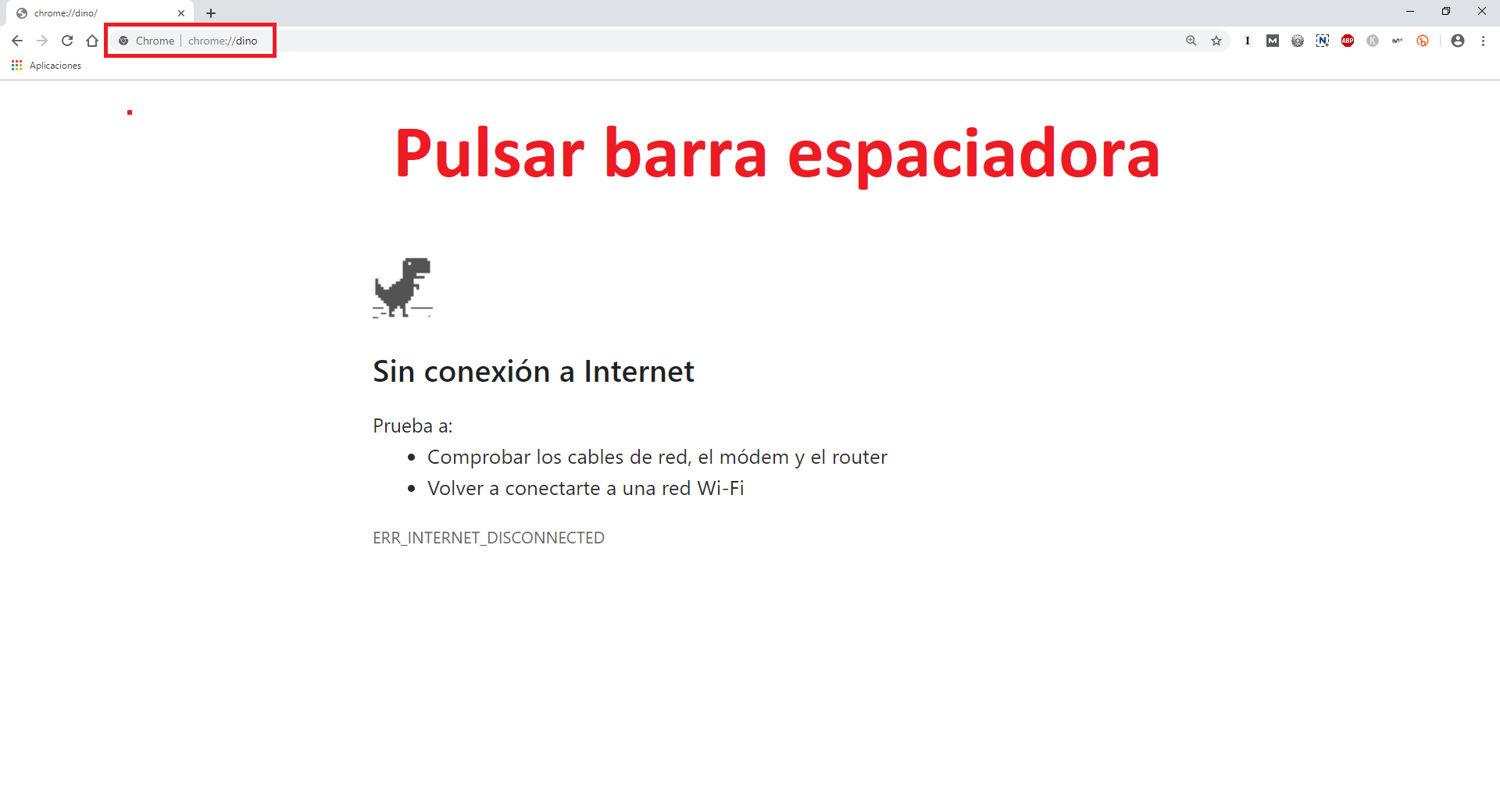 juego del dinosaurio en google chrome