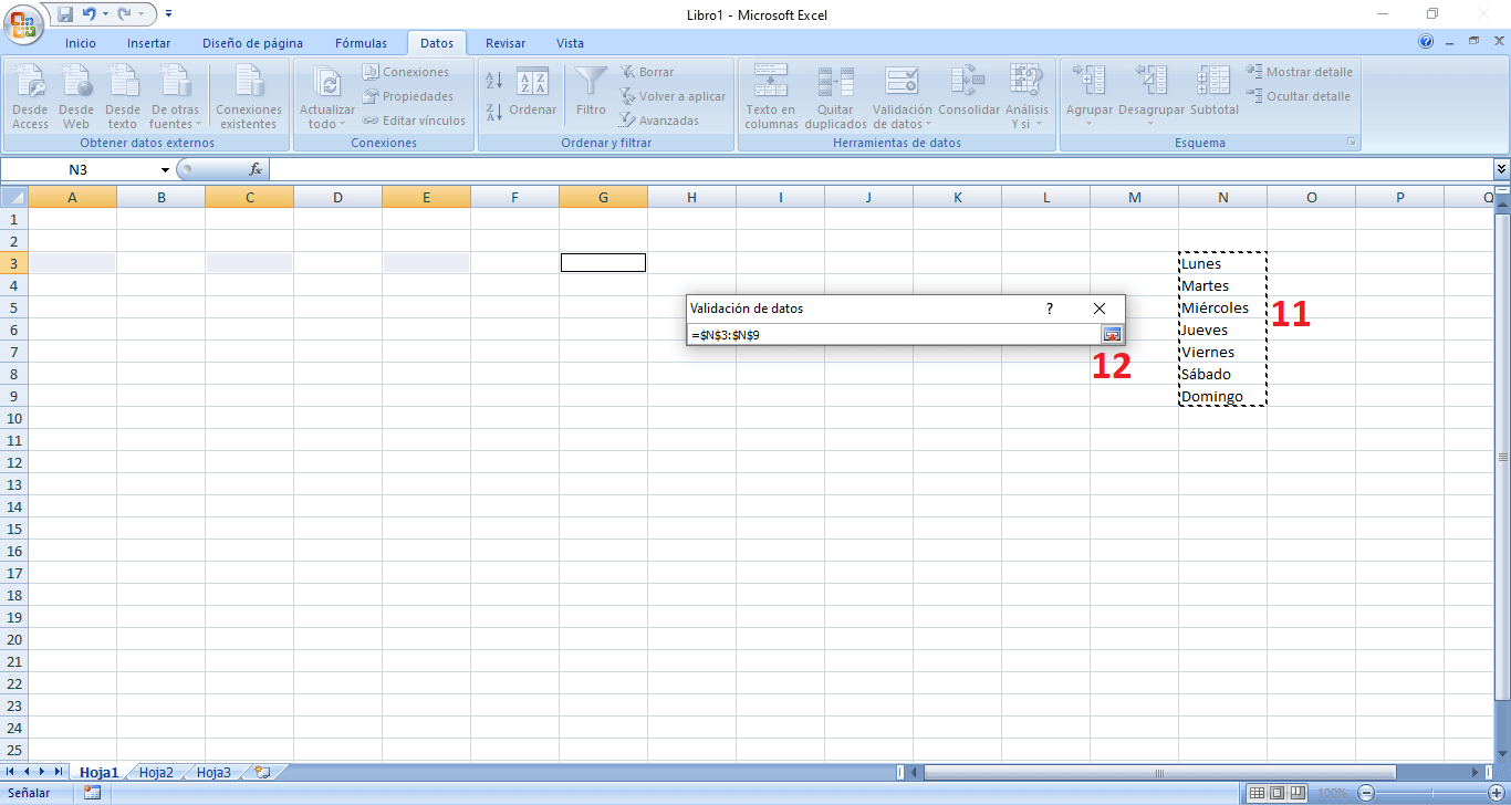 crear múltiples listas de opciones de Excel