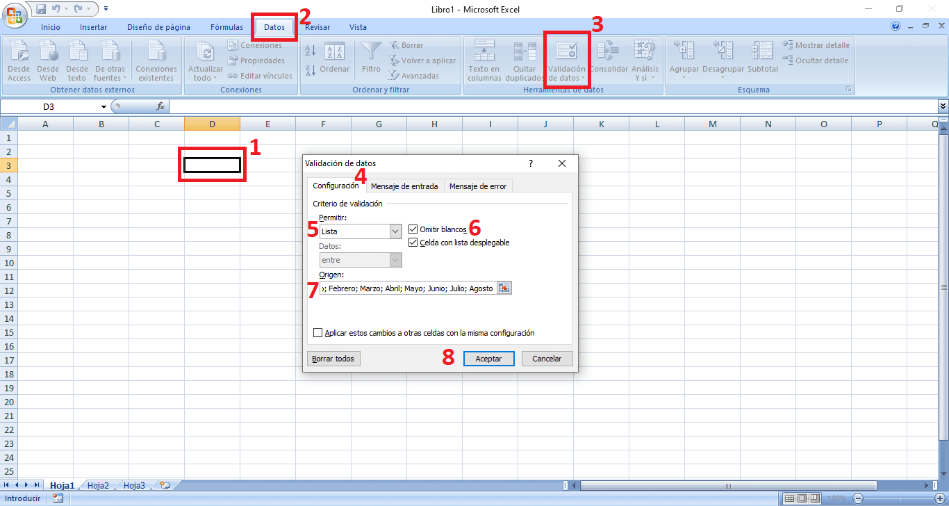 como crear listas de opciones en excel de manera manual