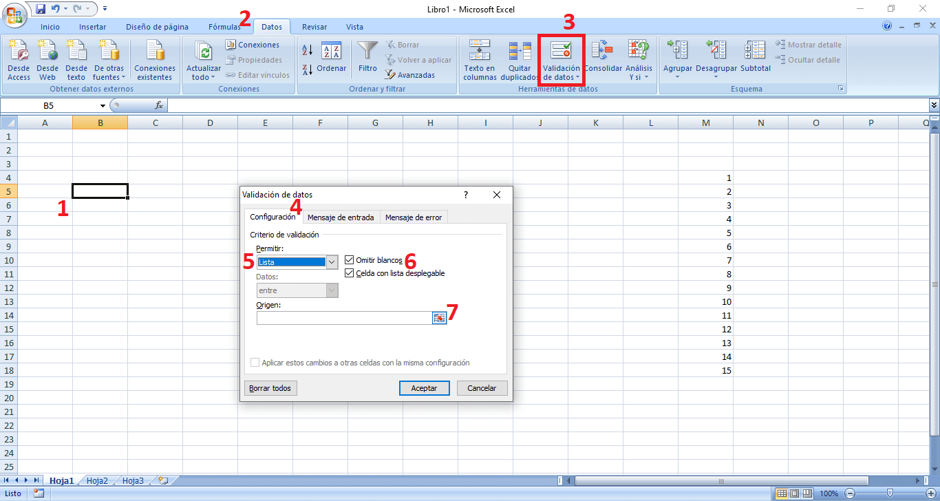 como crear lista de datos en excel