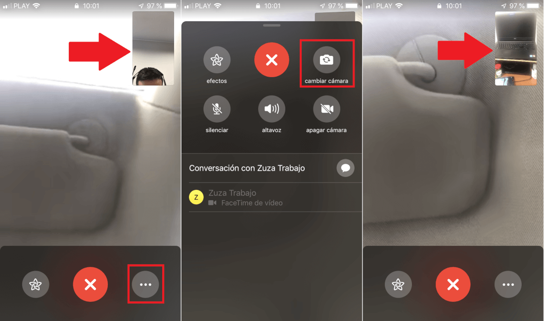 Facetime permite cambiar entre la camara frontal y trasera del iPhone durante una videollamada de Facetime
