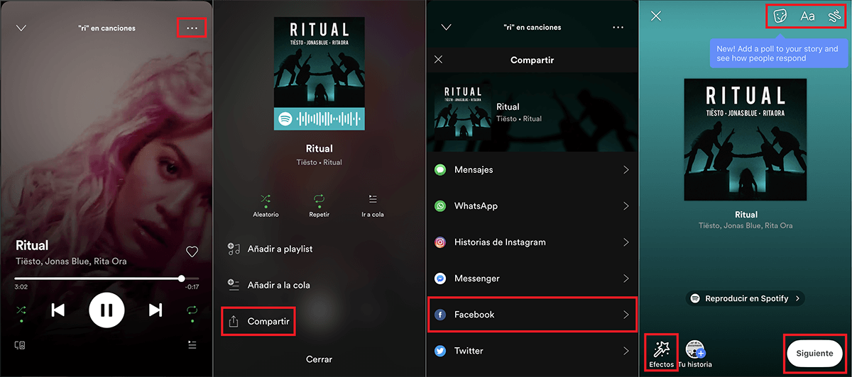compartir canciones de Spotify en las historias de Facebook