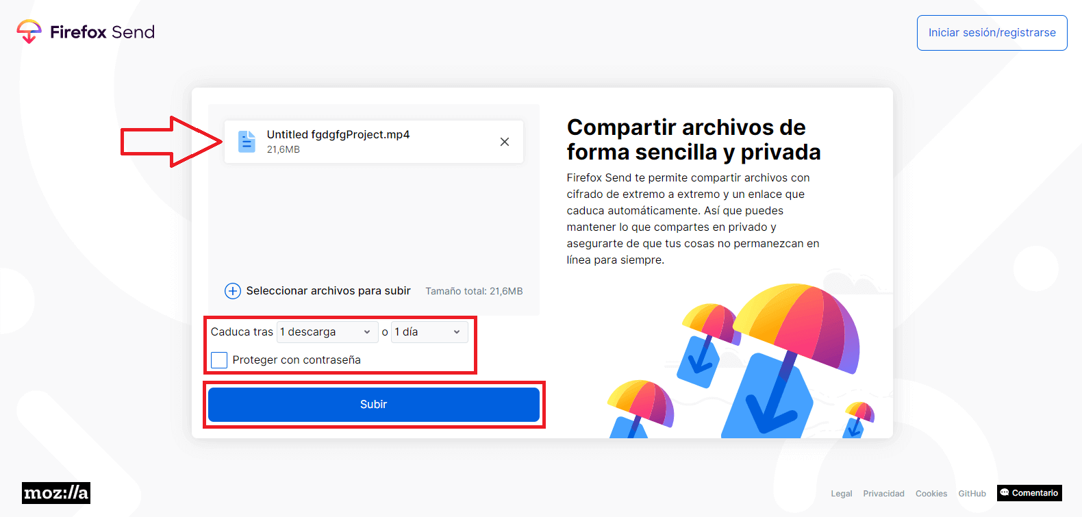 firefox send para enviar archivos de gran tamaño