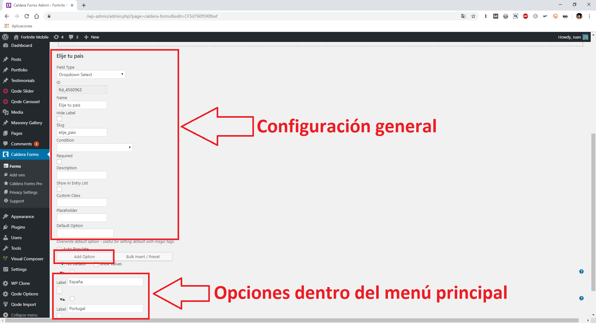 crear lista condicional y logica de opciones relacionadas entre las listas en Wordpress