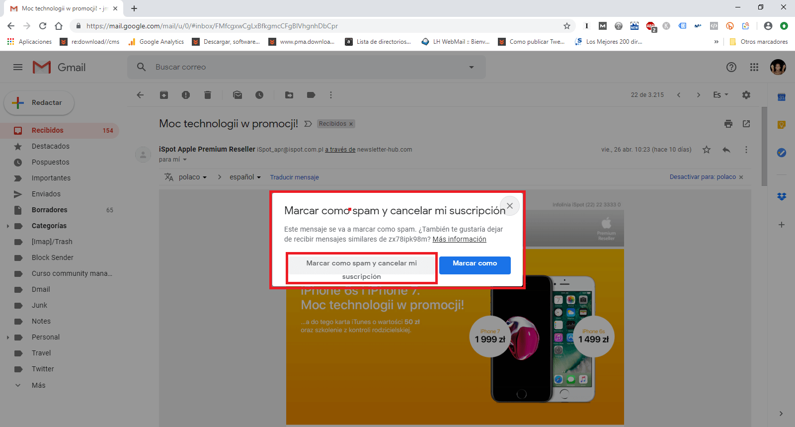 Gmail y cancelar la suscripción a Spam