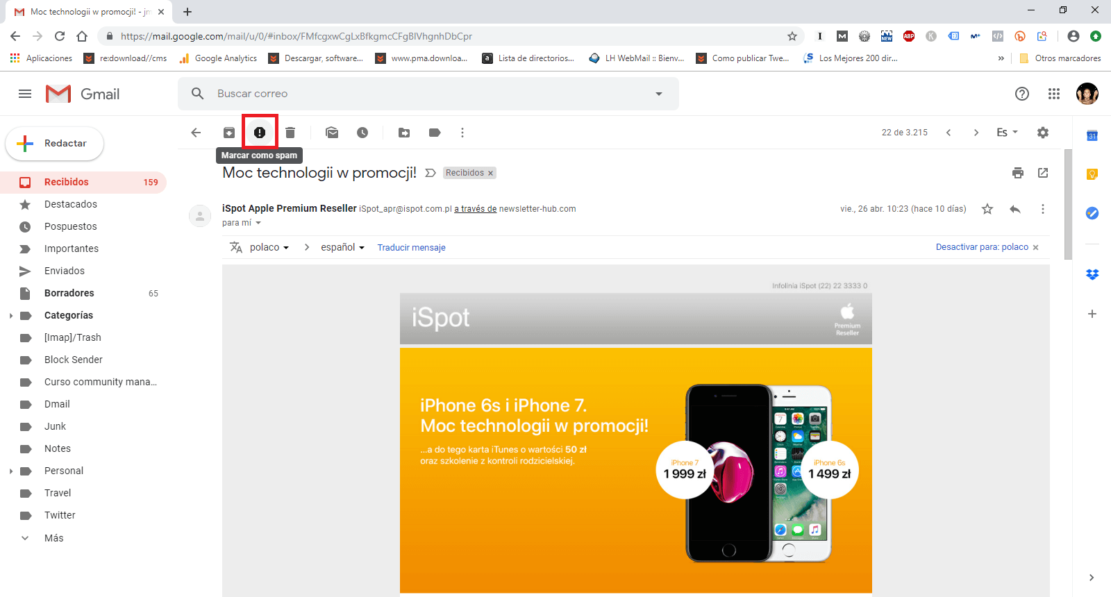 dejar de recibir correos electrónicos spam en Gmail