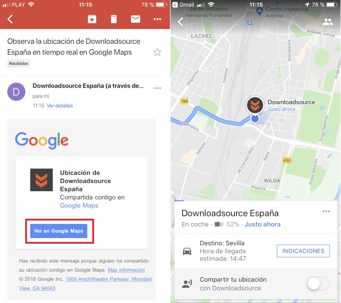 como mostrar a un contacto tu trayecto en tiempo real con Google Maps