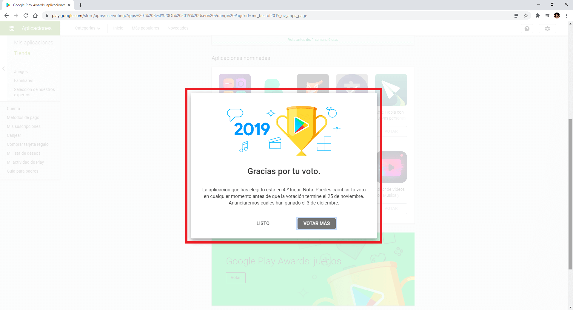 google play permite votar las mejores apps de 2019