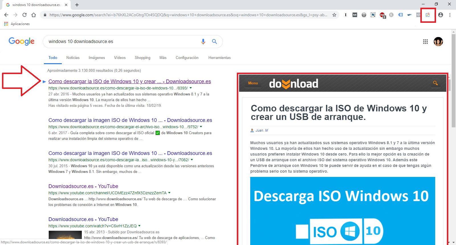 Visualizar Webs sin acceder a ellas desde los resultados de busqueda de google en Chrome