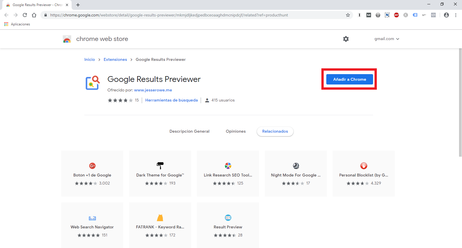 Google Results previewer para previsualizar resultados de busqueda en chrome