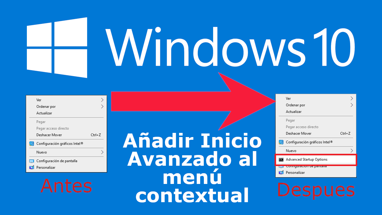 como añadir acceso a las opciones avanzadas de inicio desde el menu contextual