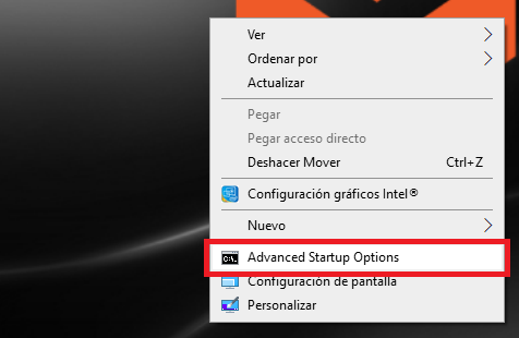 acceder a las opciones avanzadas de inicio desde el menu contextual de windows 10