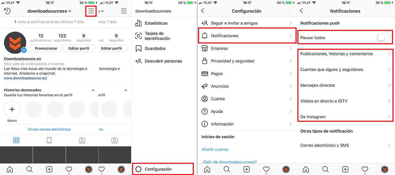 Notificaciones de Instagram no se muestran en mi telefono