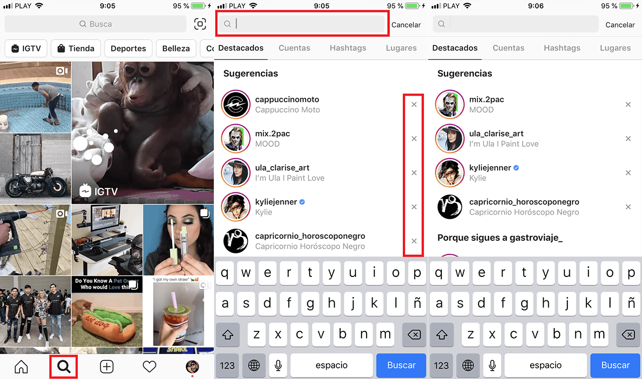 Eliminar el historial de buqueda de Instagram.