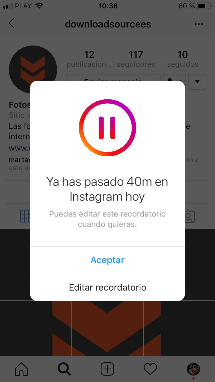 recordatorio de uso excesivo de Instagram 