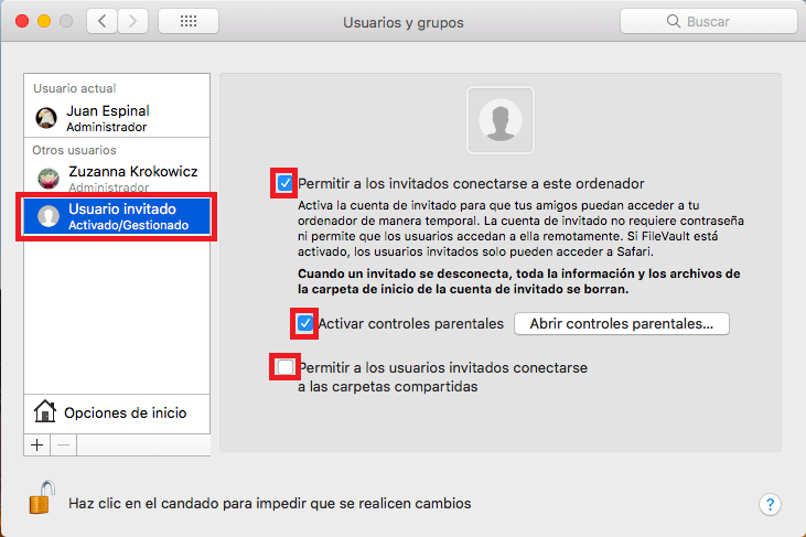 Mac OS y como desactivar la cuenta de usuario invitado