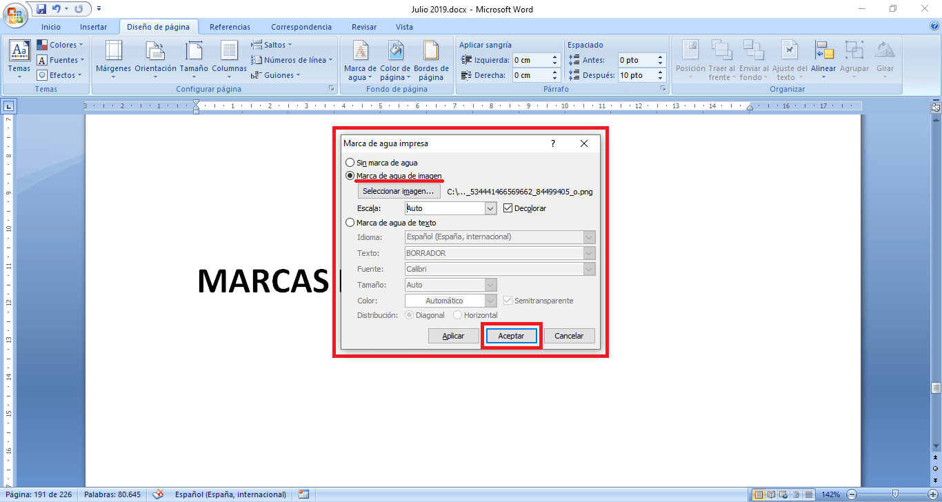 Marcas de agua en word