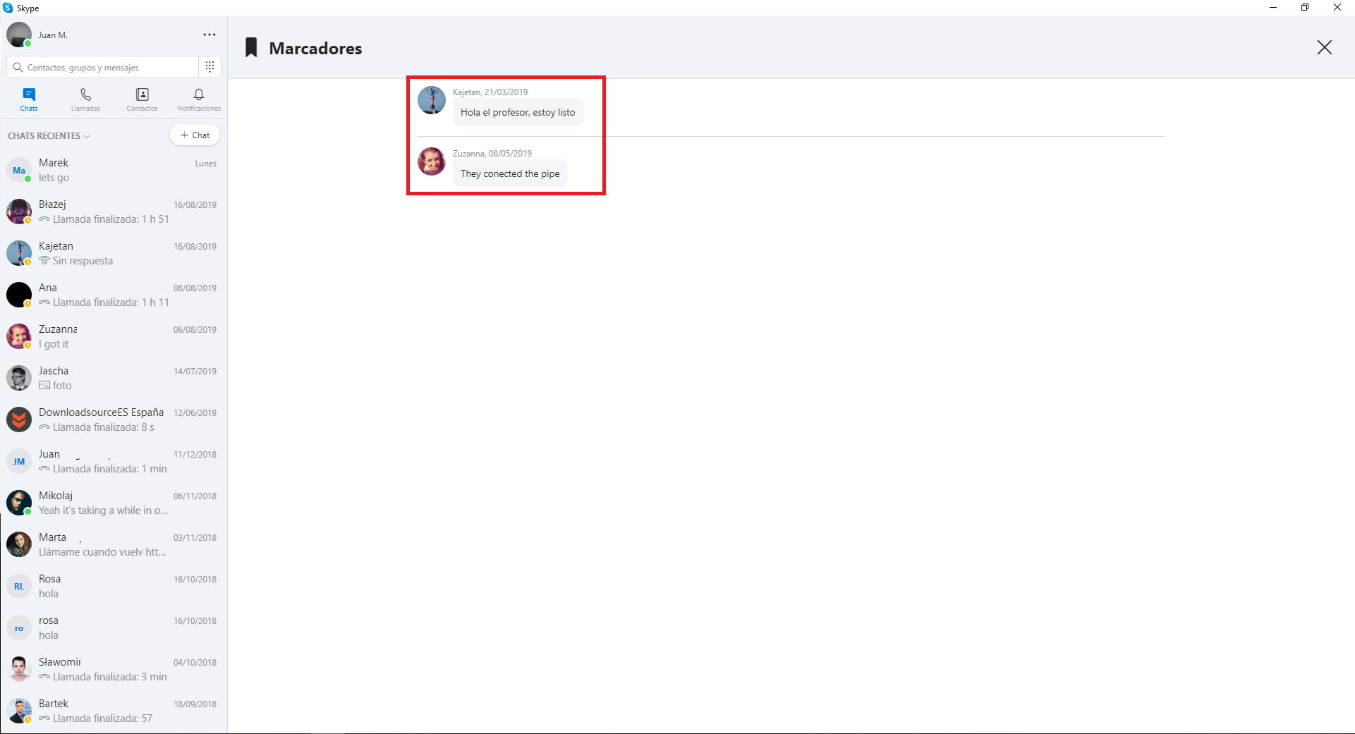 marcar cualquier mensaje de Skype