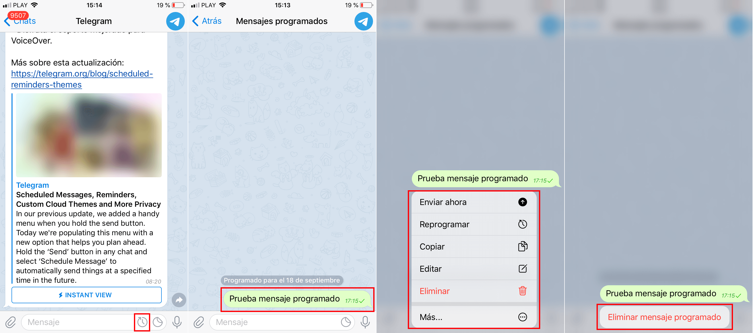 Telegram de Android permite enviar y recibir mensajes programados. 