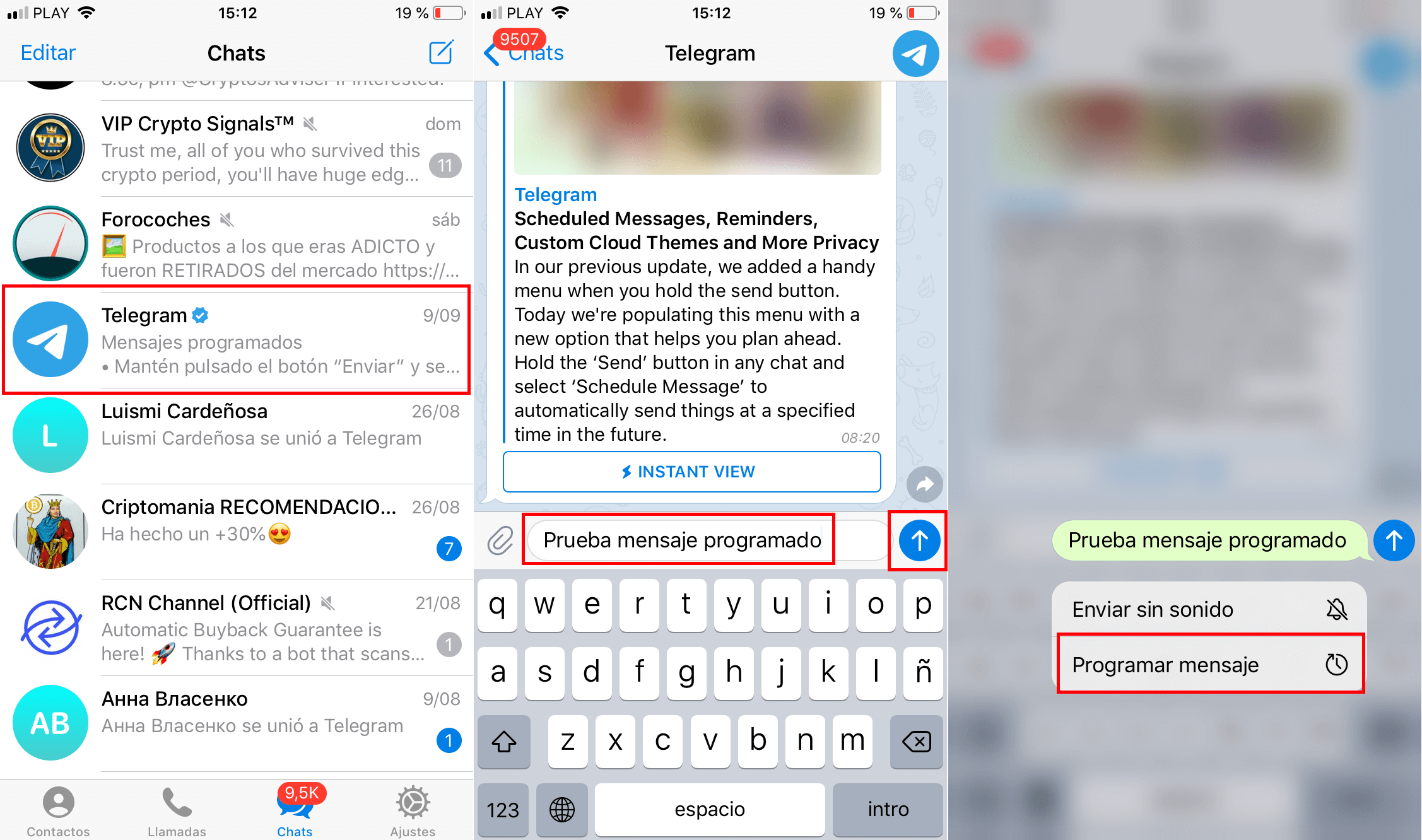 como enviar mensajes programados en Telegram