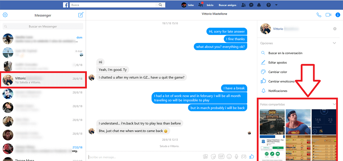 La versión Web de Facebook nos permite ver las fotos compartidas en cualquiera de los chats de la red social