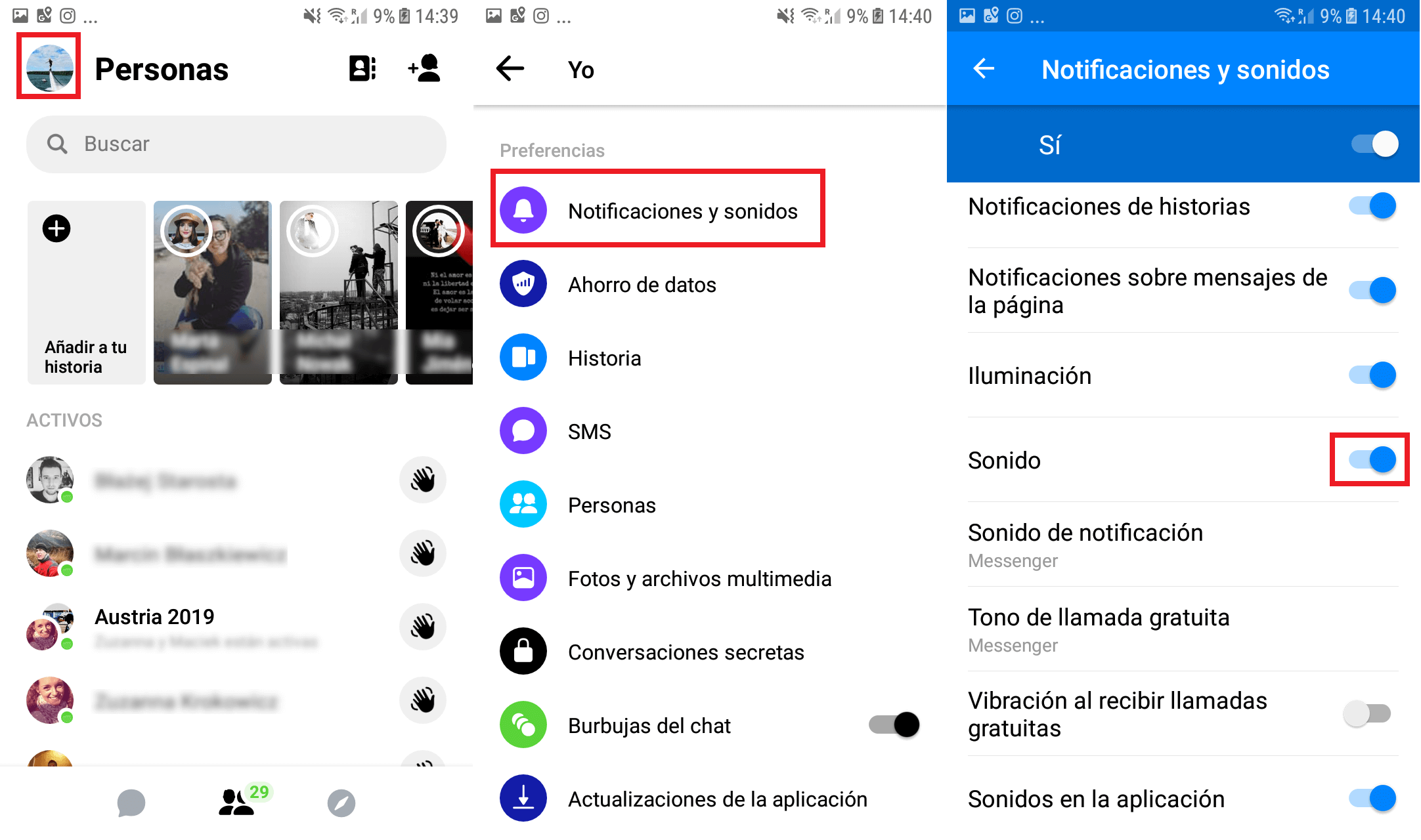 cambiar el tono de los mensajes de Messenger