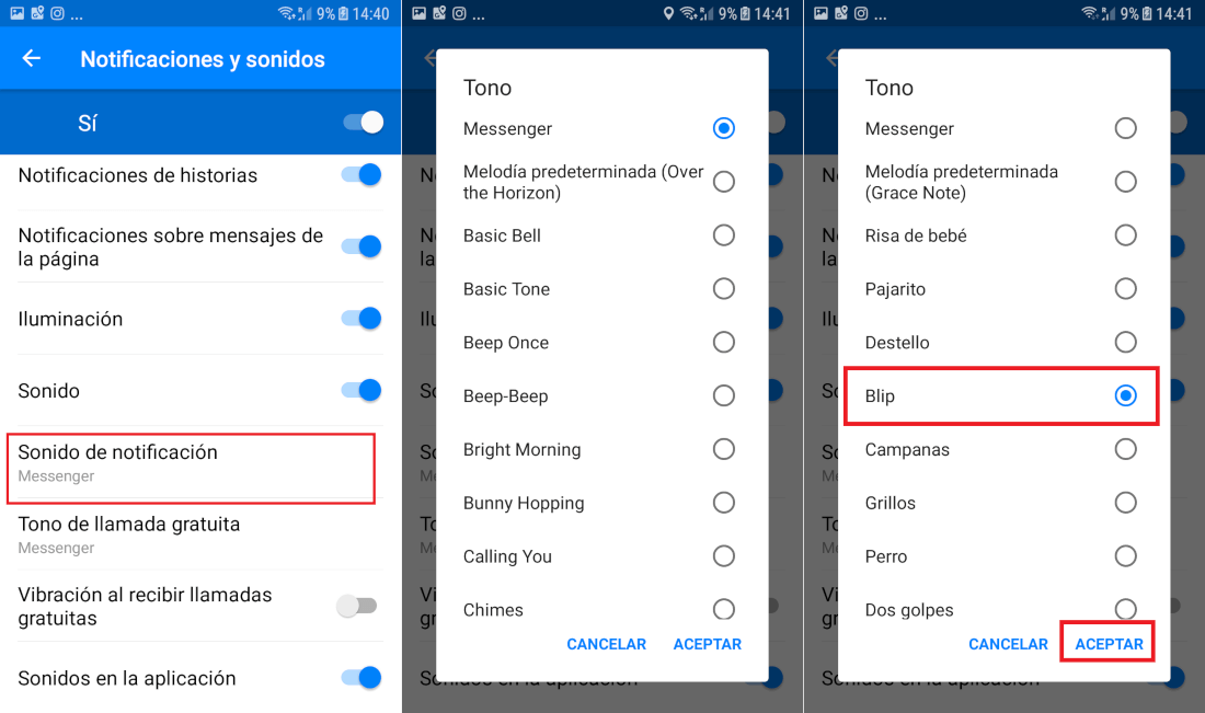 messenger permite cambiar el sonido de los mensajes de Messenger