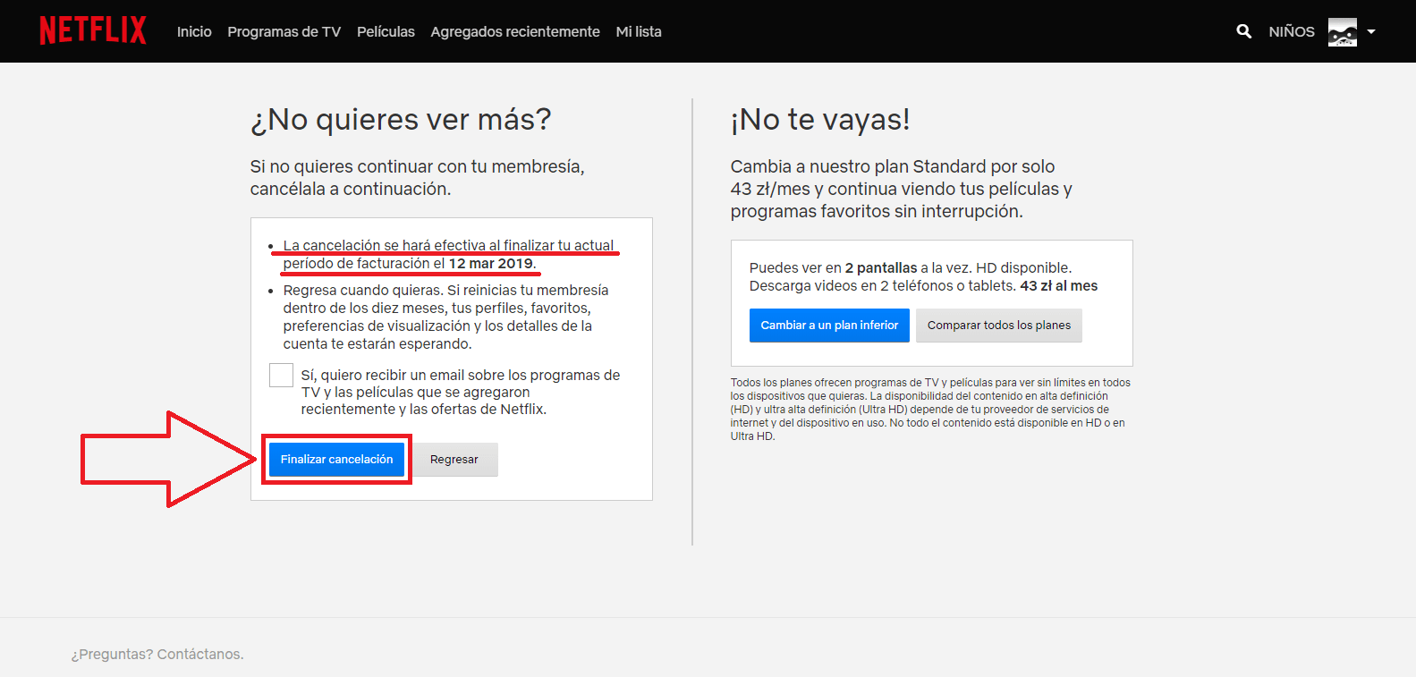 cancelar la suscripción mensual de netflix