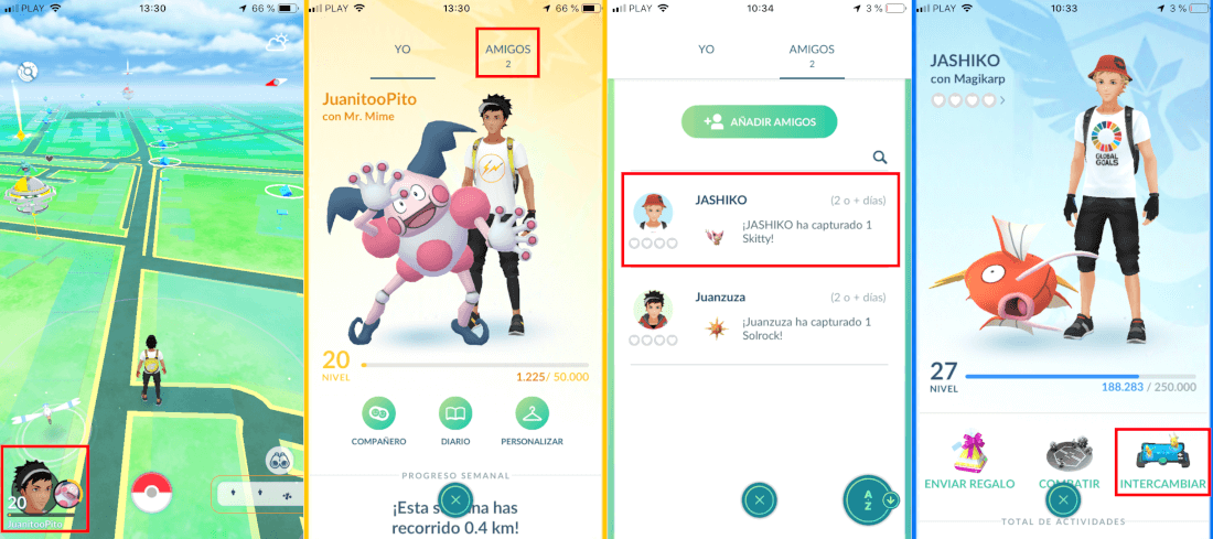 intercambiar pokemon con amigos en pokemon Go