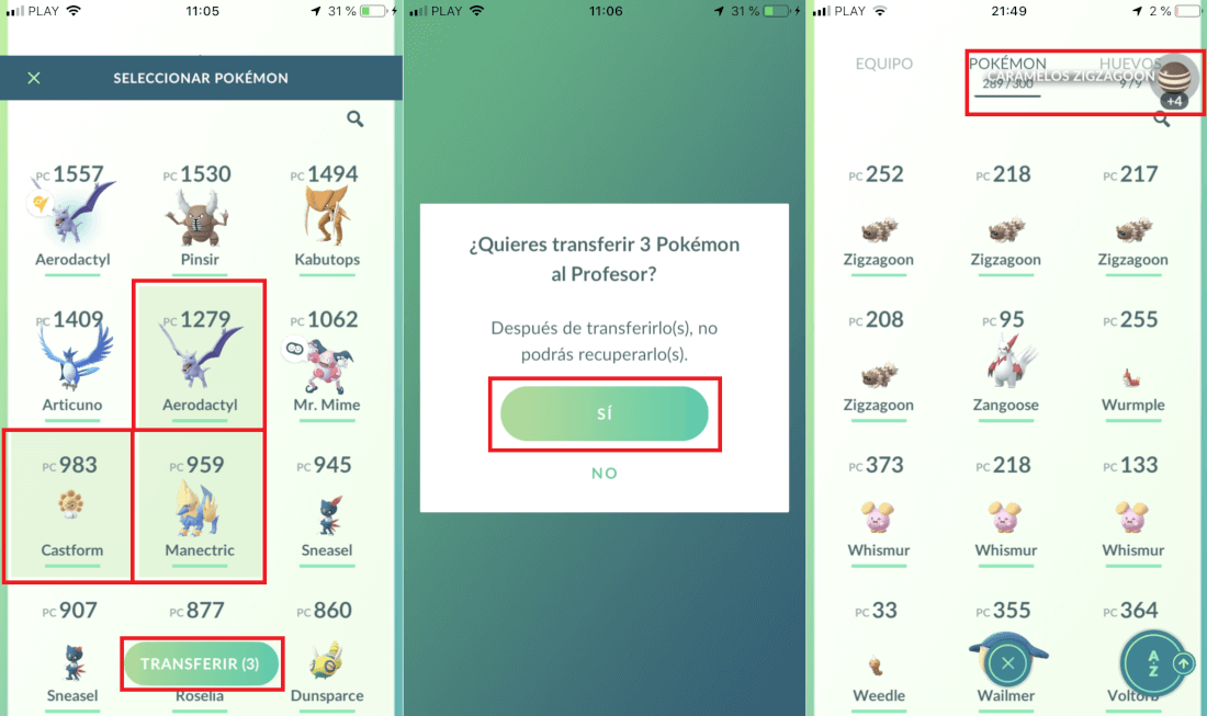 como seleccionar y transferir varios pokemon a la vez en pokemon go