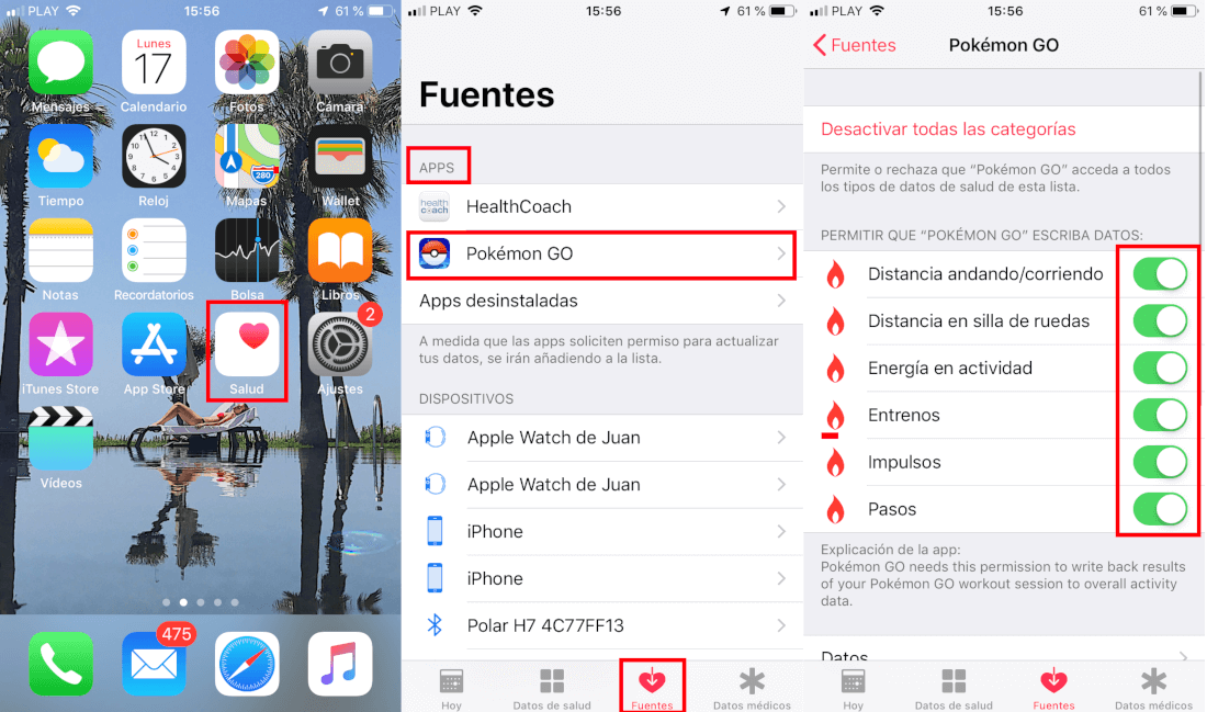 Usar los datos de la app salud y Google fit con Pokemon go