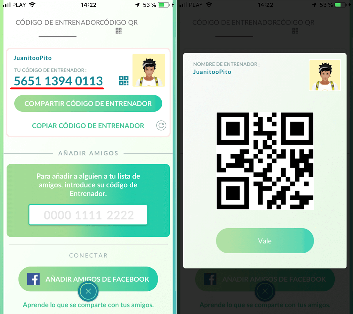 comparte tu codigo de entrenador en Pokemon Go