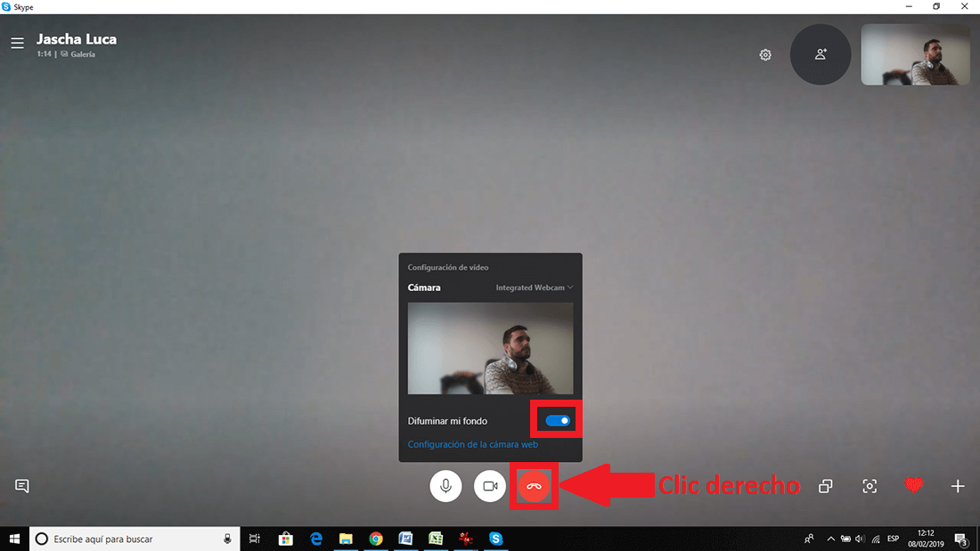 poner desenfocado el fondo de una videollamada de Skype