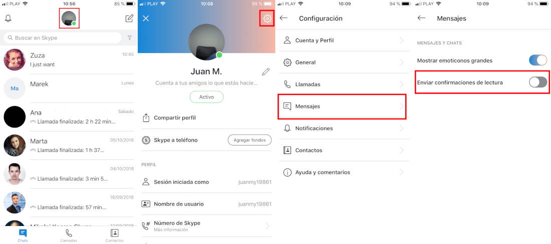 no quiero que sepan que he leido los mensajes de Skype